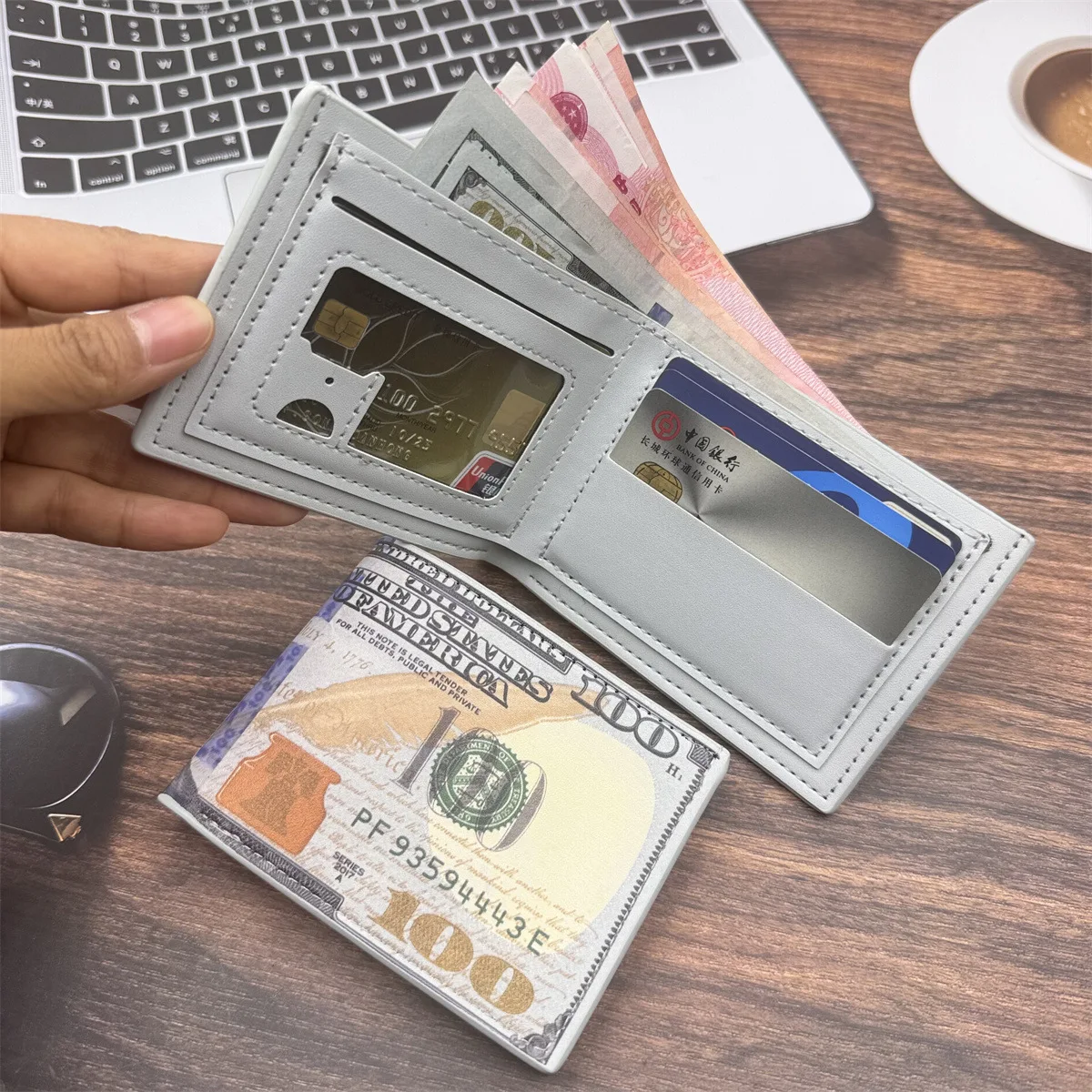 Custom Engraved Name Men's Wallets with 100 US Dollar Pattern Male Leather Wallet Personalized Card Holder Coin Pocket Purse