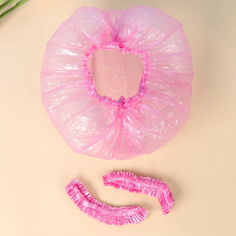 80pcs Waterproof Disposable Shower Cap Women\'s Shower Cap Head Cover Elastic Mouth Strip Plastic Pe Thickened Hair Dye