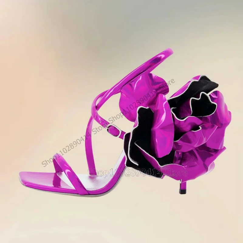 

Rose Red Appliques Decor Open Toe Sandals Ankle Buckle Strap Women Shoes Thin High Heels Fashion Party 2023 Zapatos Para Mujere