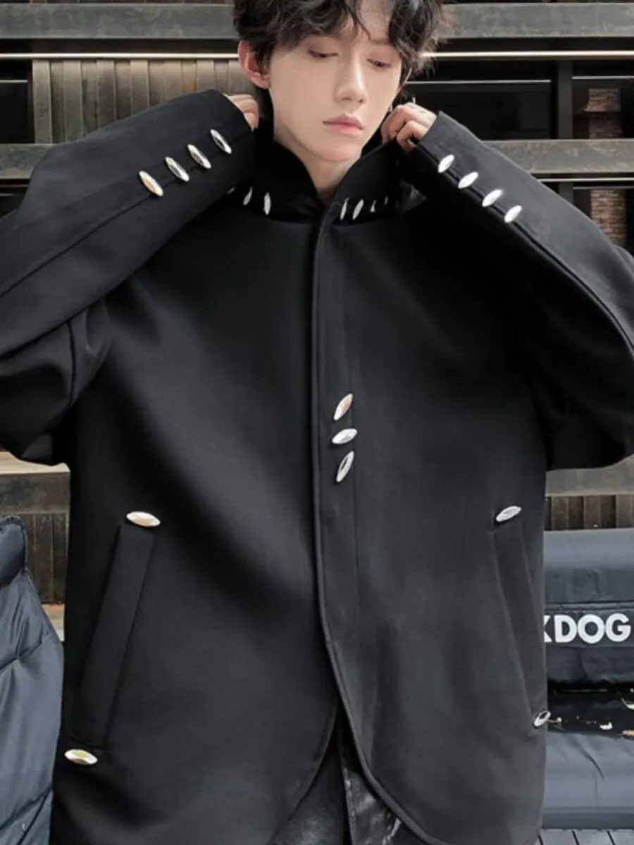 

New Chinese Design Metal Bule oulder Padded Men's Suit Jaet Casual Sle Spring Autumn High Quali Haome CaoZhuang