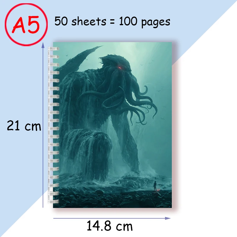 Quaderno a spirale A5 Horror Cthulhu schizzo quaderno carino Kawaii Cthulhus Octopu Cartoon Mythos calendario pianura diario regalo per bambini