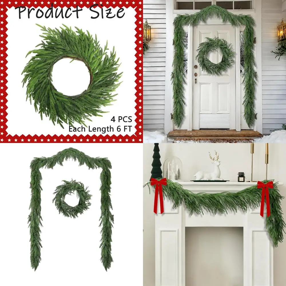 

6-футовая плотная искусственная сосновая гирлянда Norfolk, зелень премиум-класса для рождественского декора, мантии, камина и стола