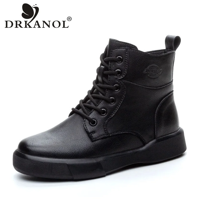 

DRKANOL 2025 Real Cowhide Flat Ankle Boots For Women Winter Warm Plush Snow Boots British Style Soft Comfort Trend Retro Boots