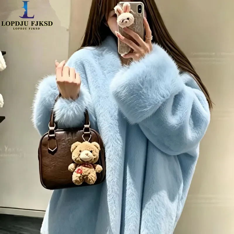 Faux Mink Fur Coats for Women,V-Neck Jackets,Loose Overcoat,Female Clothes,Korean,Thicken Warm,Luxury,New ,Winter,2026