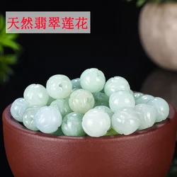 10PC Natural jade Emerald Lotus Beads Bracelet Pendant DIY Accessories Bangle Charm Jewellery Fashion Hand-Carved Luck Amulet