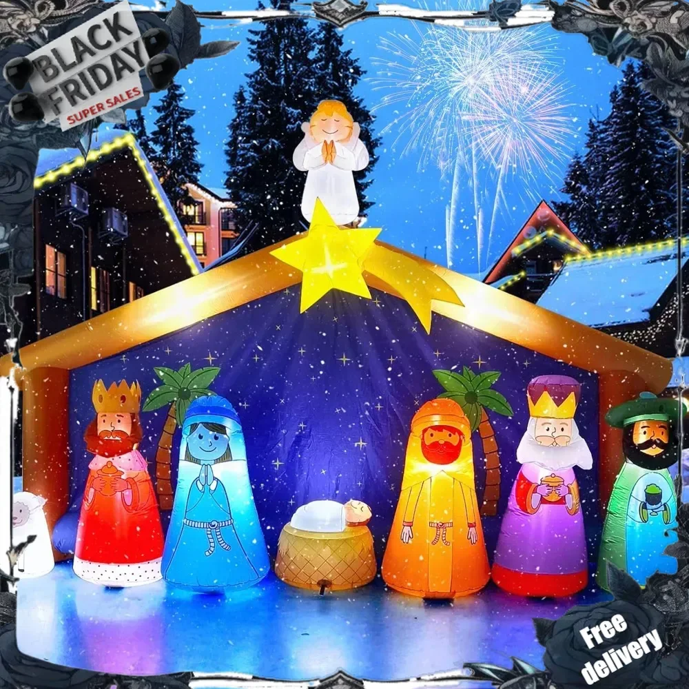 

12.5FT Christmas Inflatable Nativity Scene with LED Light, Blow up Christmas Outdoor Decoration