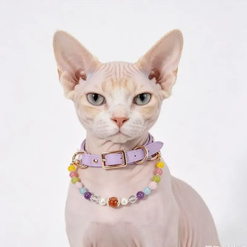 Cross-border popular natural crystal pet collar dopamine color crystal series luxury necklace wholesale factory