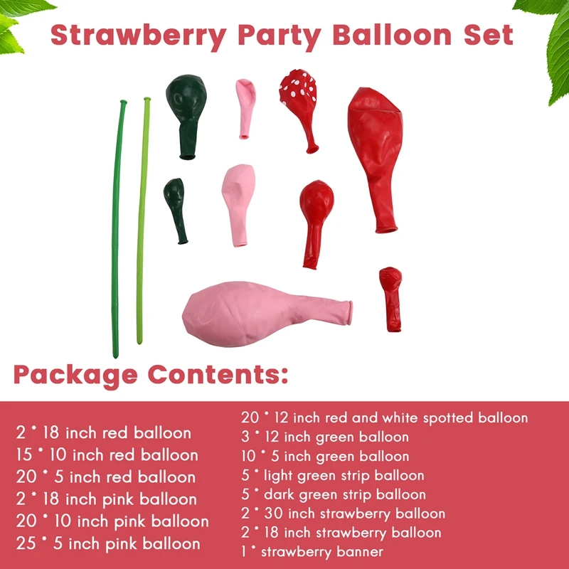 Strawberry Balloon Arch, 157 PCS Strawberry Balloon With Red Pink Green Latex Balloons And Strawberry Foil Balloons