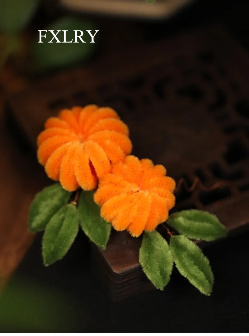 

FXLRY Original Design Handmade Vintage Imitation Velvet Flower Pumpkin Hairpin Children's Halloween Hair Accessories