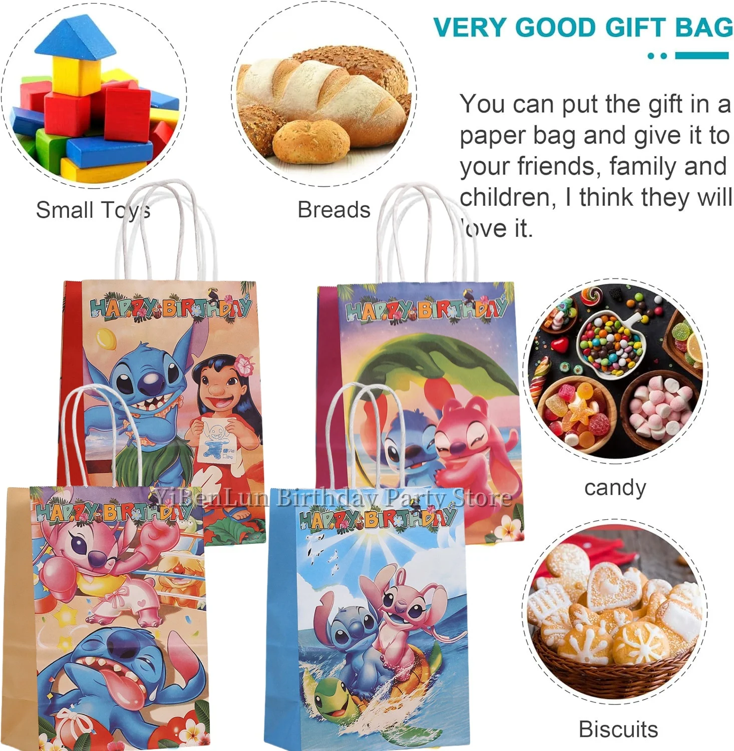 Disney Lilo&Stitch Paper Gift Bags Birthday Party Decor Angel Candy Gift Packaging Tote Bag Kid Girl Favors Baby Shower Supplies