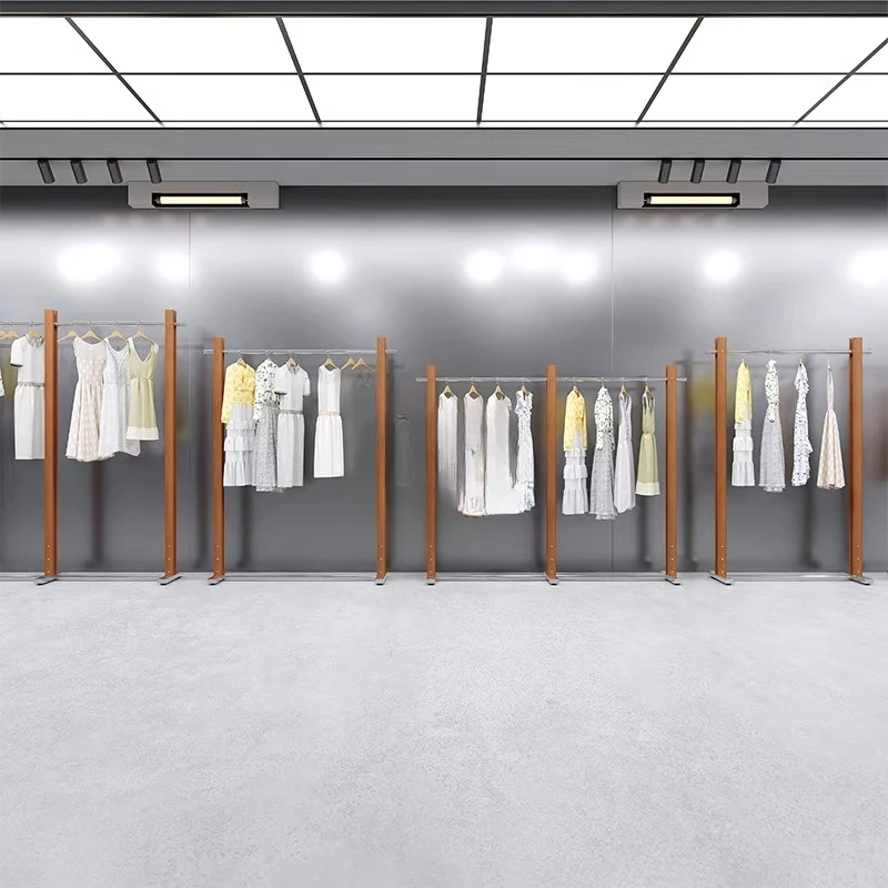 

Second-hand style stall hanging rack clothing store special display rack floor-standing walnut color island display buyer store