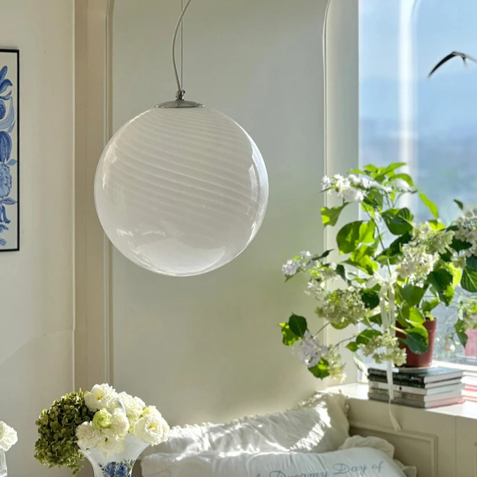 Murano Stained Glass Ball Pendant Lamp Macaroon Bubble Light for Children's Room Bedroom Lollipop Lamp Restaurant Ambient Light