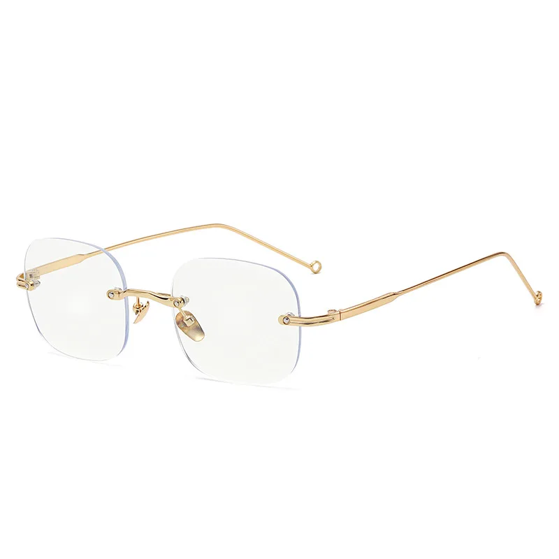 Fashion Myopia Glasses Women Men Anti Blue Light Square Computer Glasses Vintage Rimless Optical Nearsighted Eyeglasses 0 To-500