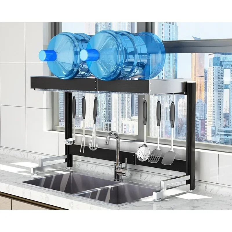 Space Aluminum Retractable Kitchen Sink Shelf Single Layer Elevated Bowl Rack Faucet Drain Rack Bowl Storage Rack