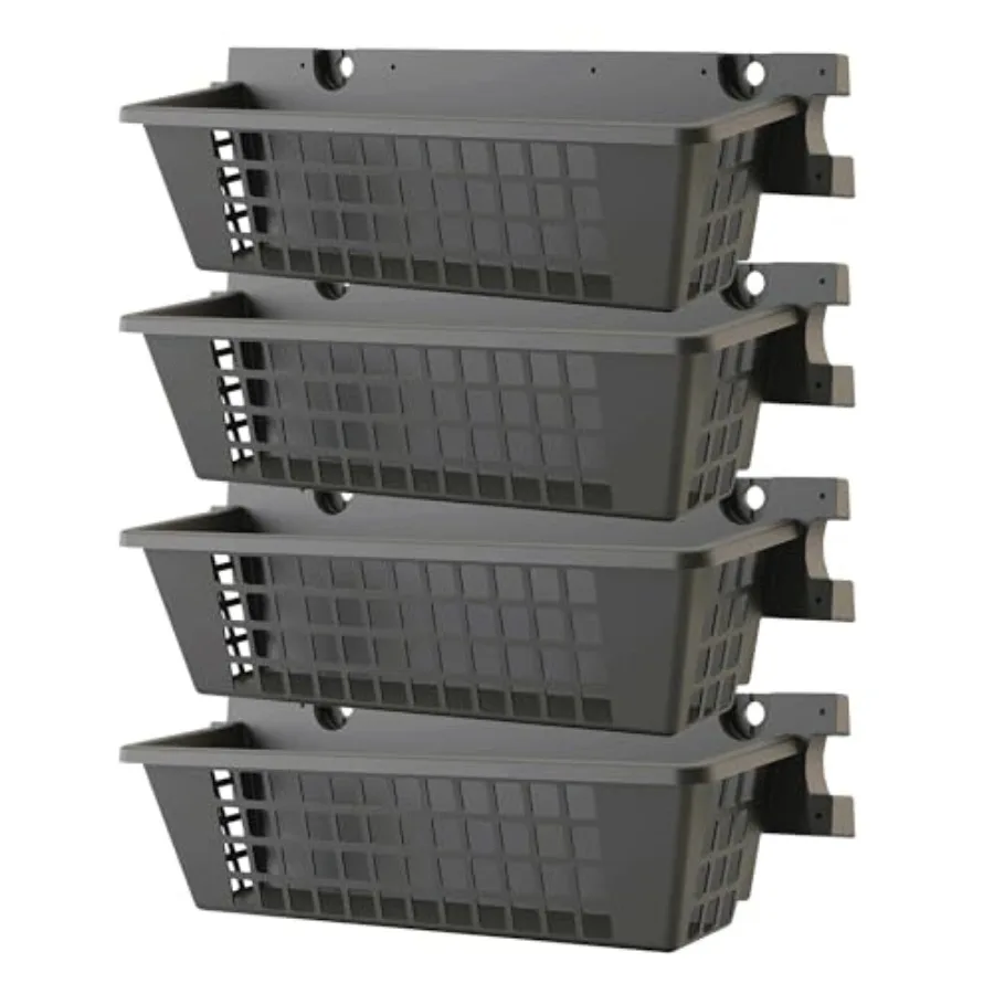 4 Pack Accessory Baskets, Resin Organizers for Shed, Black, 25