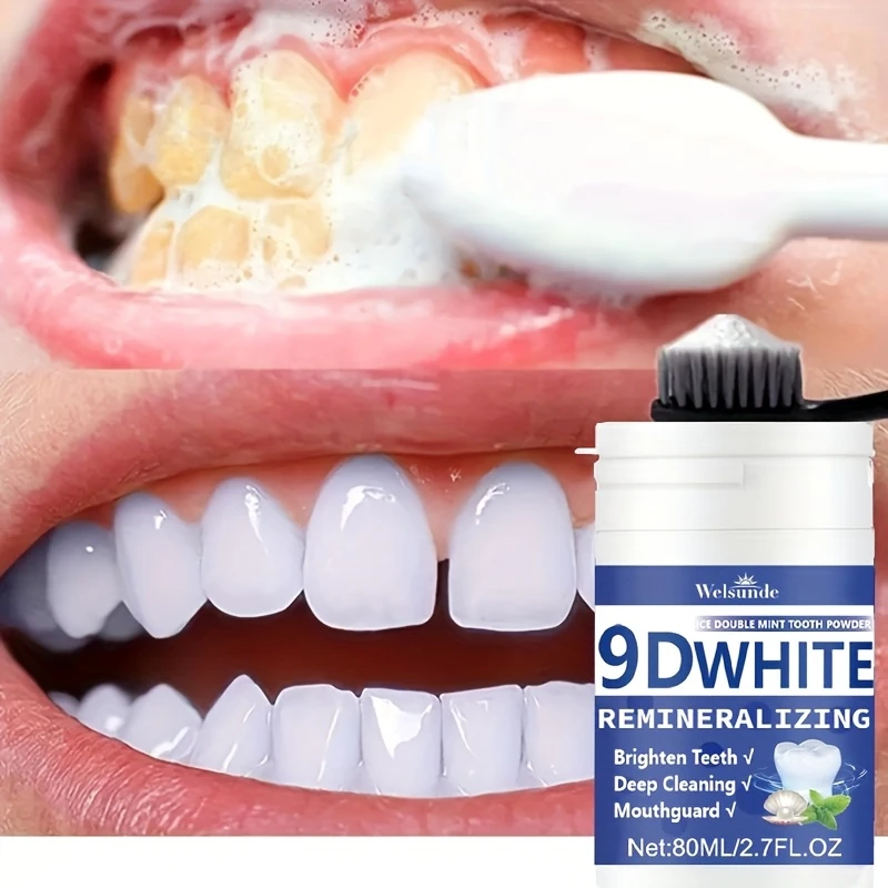 9D White Remineralizing Hydroxyapatite Tooth Powder, Tooth Whitening Powder, Deep Cleaning, Fresh Breath, Ideal for Oral Health
