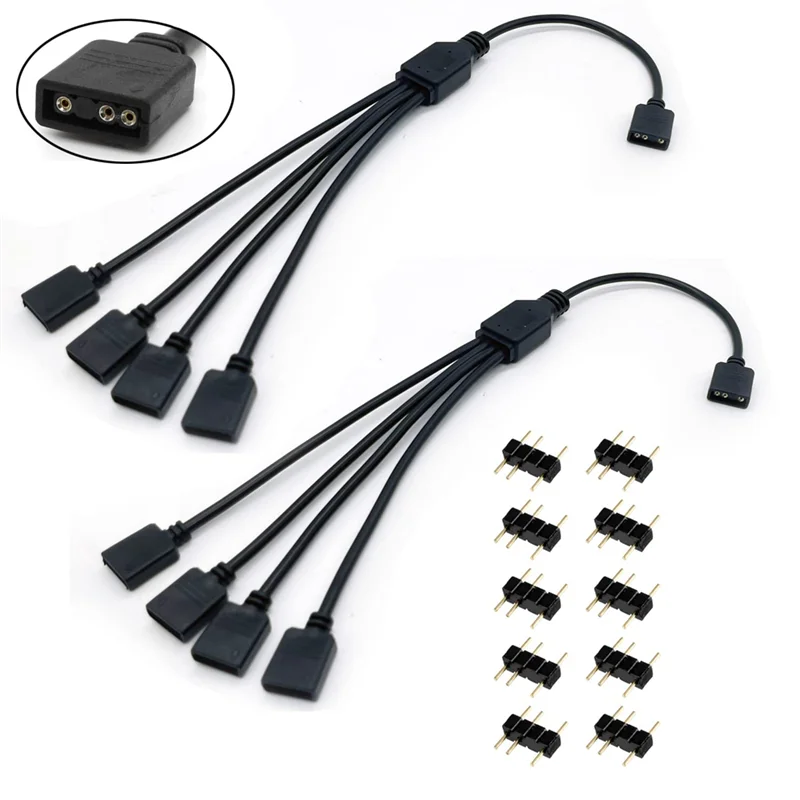 Superb 2Pcs ARGB Splitter Cable, 1-To-4 Female To Female 5V 3 Pin Addressable RGB Splitter Extension Cable ARGB LED Sync Cable