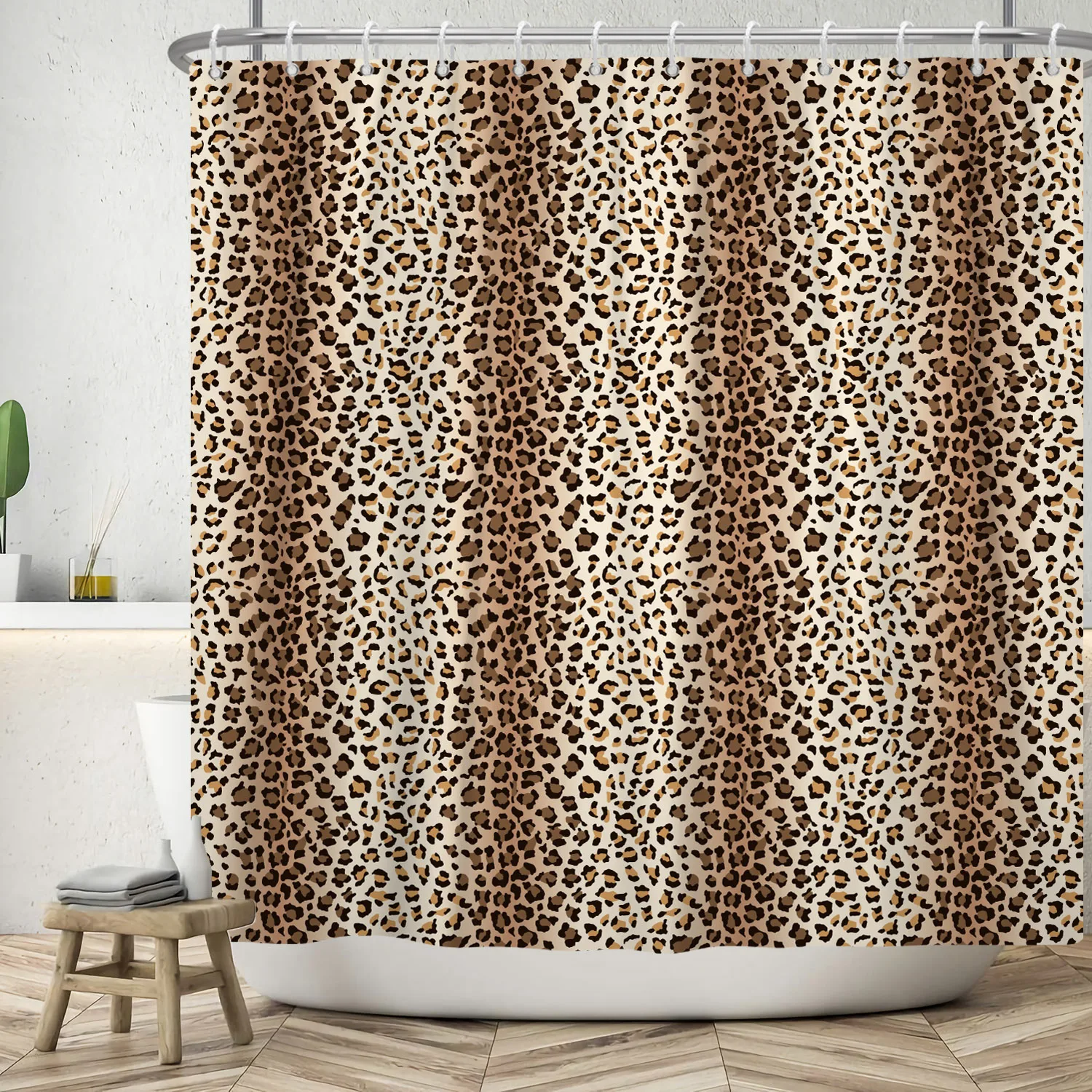 Leopard Pattern Shower Curtain Modern Home Decoration Waterproof Polyester Fiber Material Bathroom Hanging Curtain With Hooks