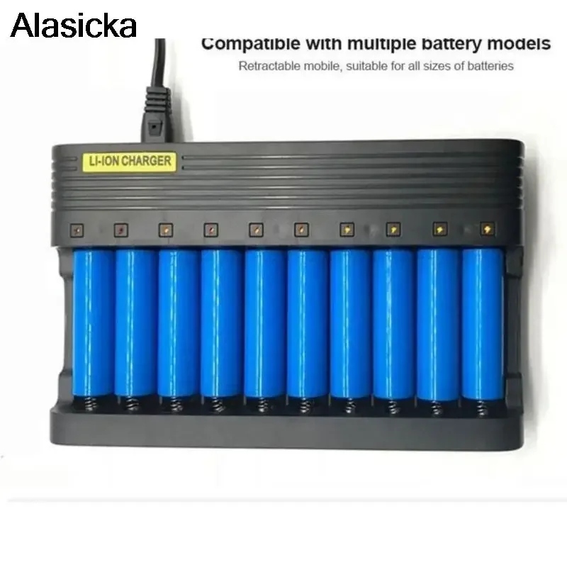 18650 Battery Charger EU 10slots Smart Lithium Charging 14500 16350 18500 USB Output Li-ion Rechargeable Battery Charger