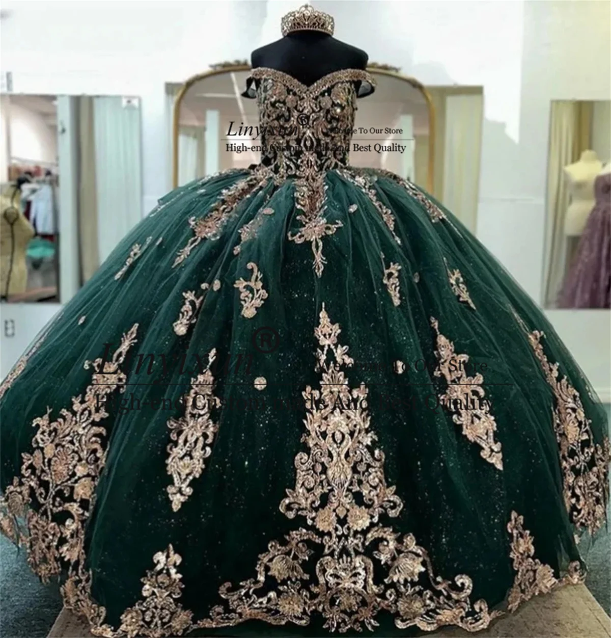 Vestido De quinceañera con lentejuelas brillantes, Apliques De encaje, cuentas, dulce cumpleaños 16, vestido De baile mexicano sin hombros, 15 años