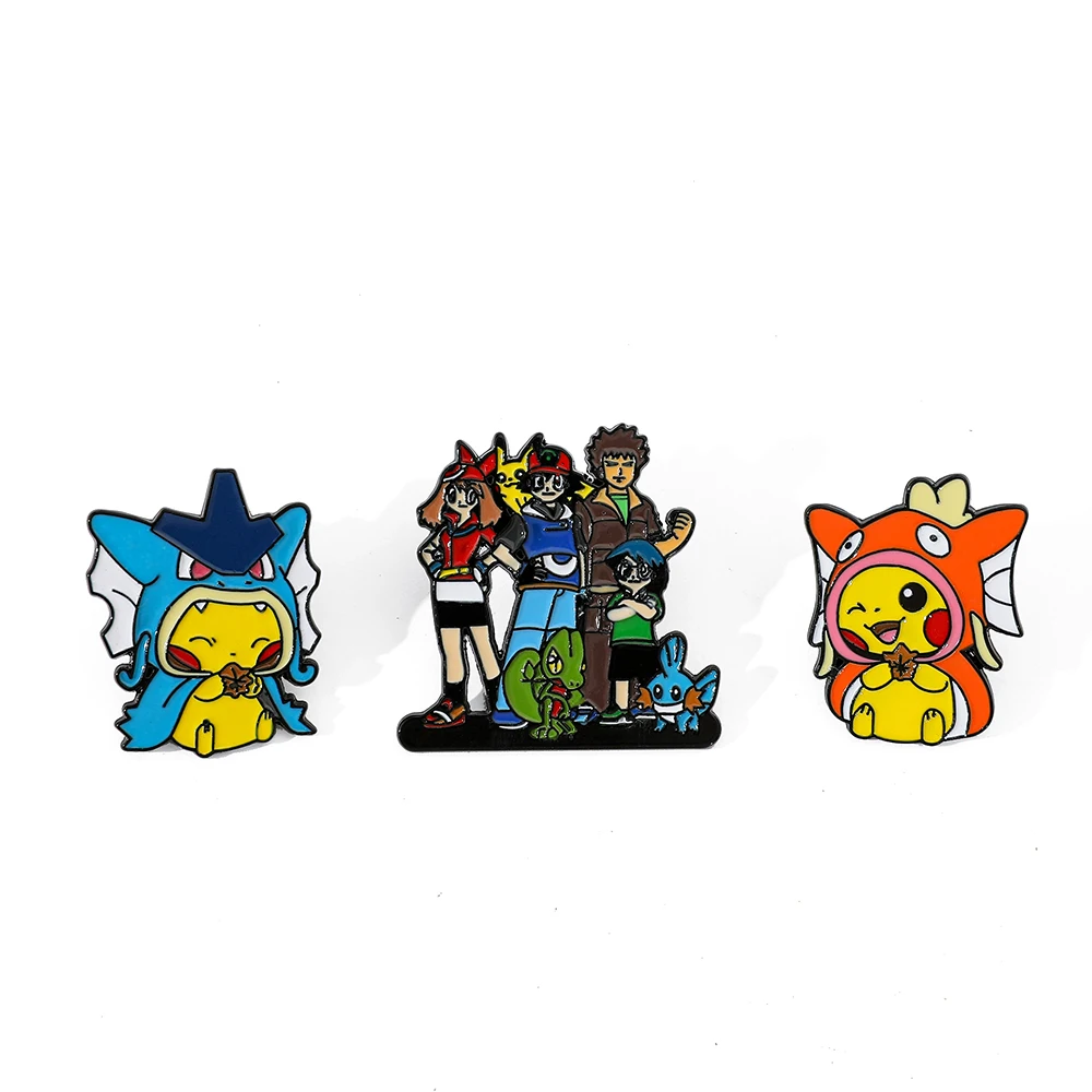 3 Pcs Anime Pikachu Brooch Handsome Ash Ketchum Enamel Pin Metal Badge Jewelry Clothing Backpack Accessories Festive Gifts