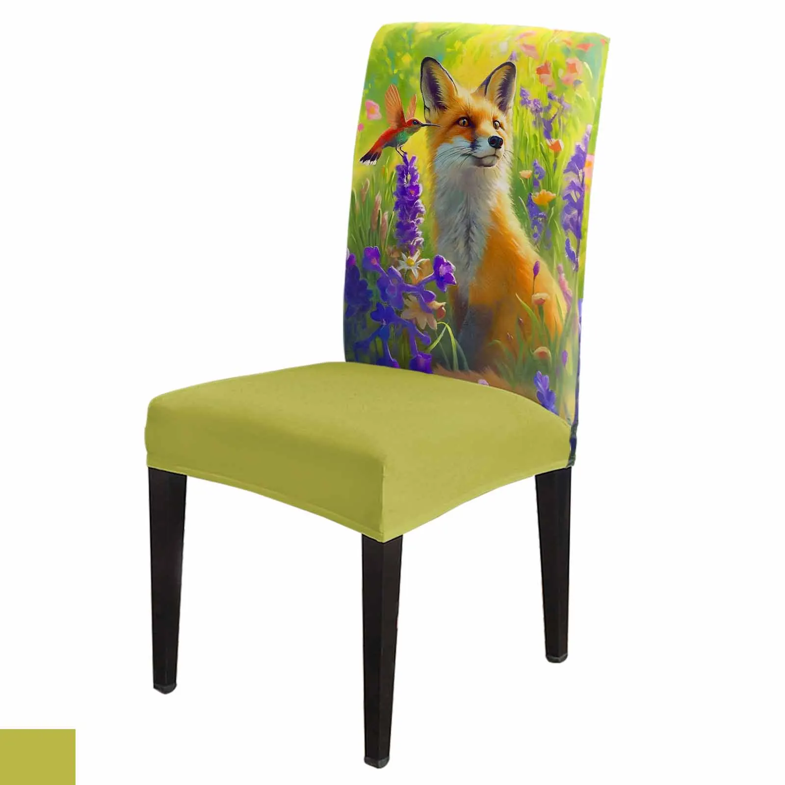 Autumn Flowers Hummingbird Foxes Stretch Chair Cover Hotel Dining Room Banquet Wedding Party Elastic Seat Chair Covers