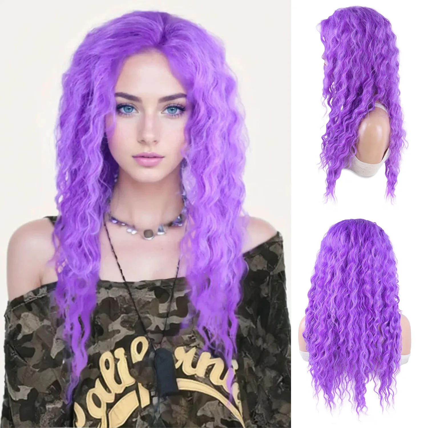

Синтетические волосы, костюм на Хэллоуин, смешанный фиолетовый парик для женщин, длинные волнистые парики, повседневный косплей, термостойкий, естественный вид, Drag Queen