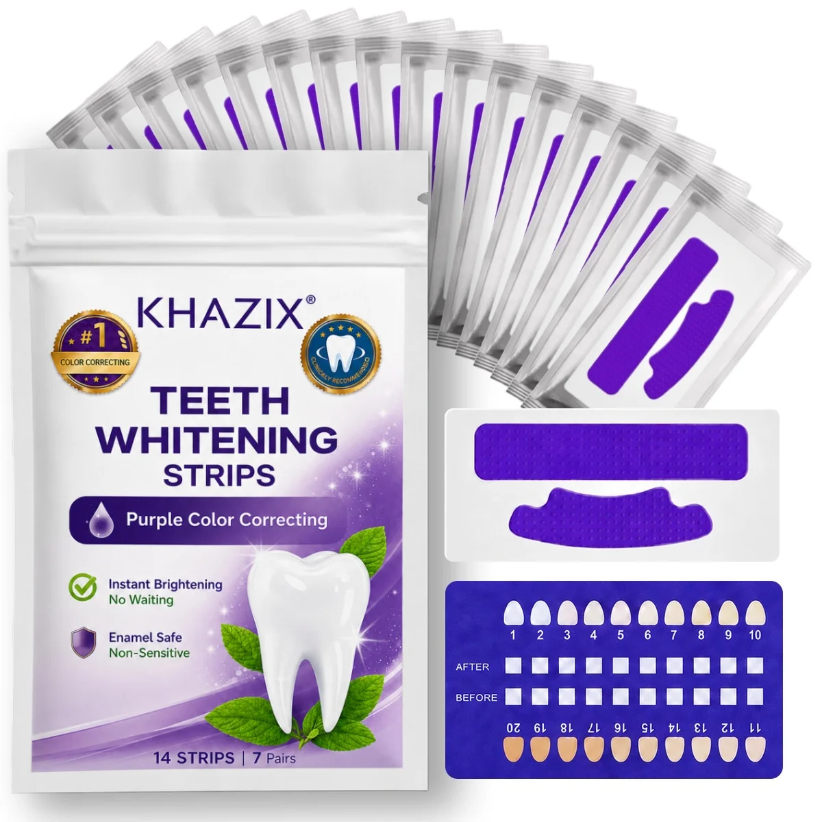 7 pairs Teeth Whitening Strips Purple Tooth Bleach