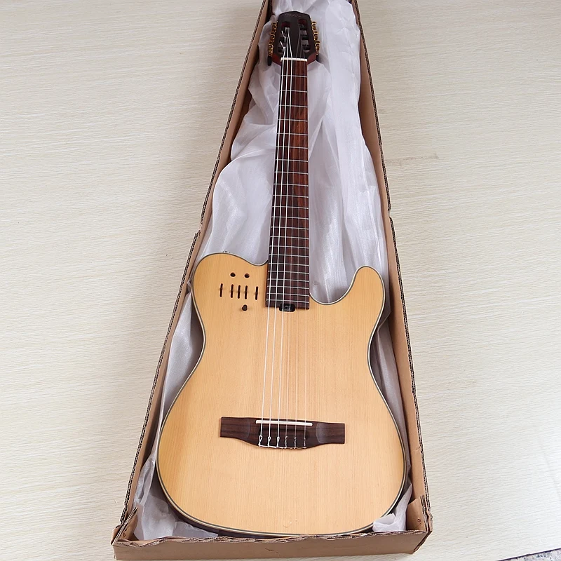 39inch Silent Classic Guitar 6 String Solid Spruce Top With Okoume Wood Back High Gloss Classic Silent Guitar With Pick Up