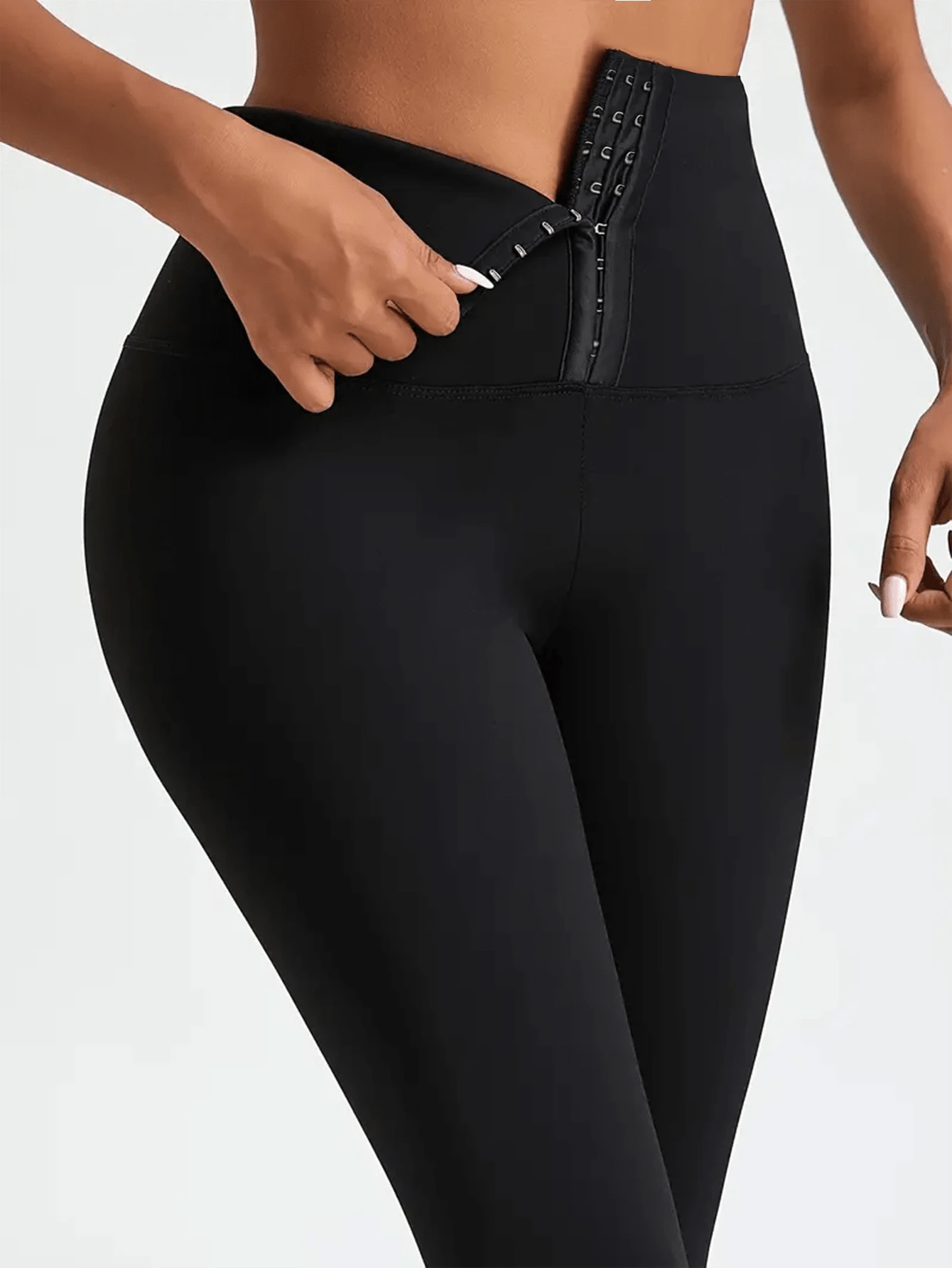 Dameslegging met hoge taille, knoopdetail, buikcontrole, vormgevende slanke pasvorm, elastische stoffen broek voor training, casual dagelijks gebruik