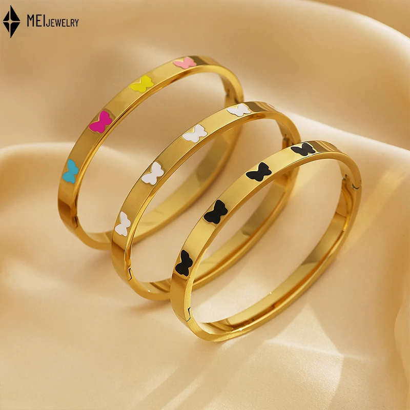 INS капельное масло, эмаль, капельный клей, бабочка, ювелирный браслет из нержавеющей стали