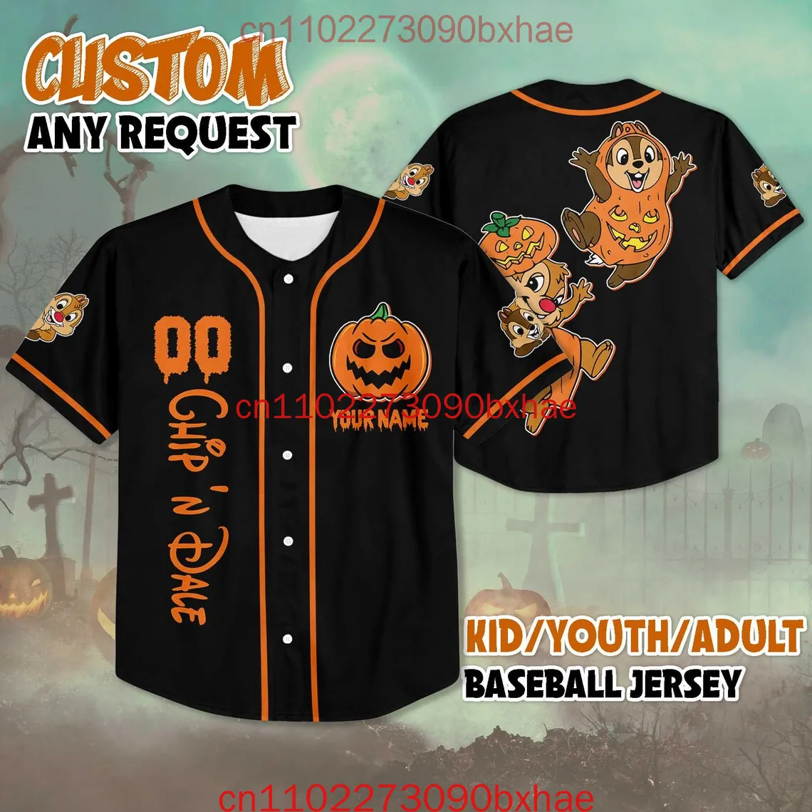 

Personalized Disney Chip and Dale Halloween Baseball Jersey New Disney Halloween Cosplay Costume Men's Baseball Shirt