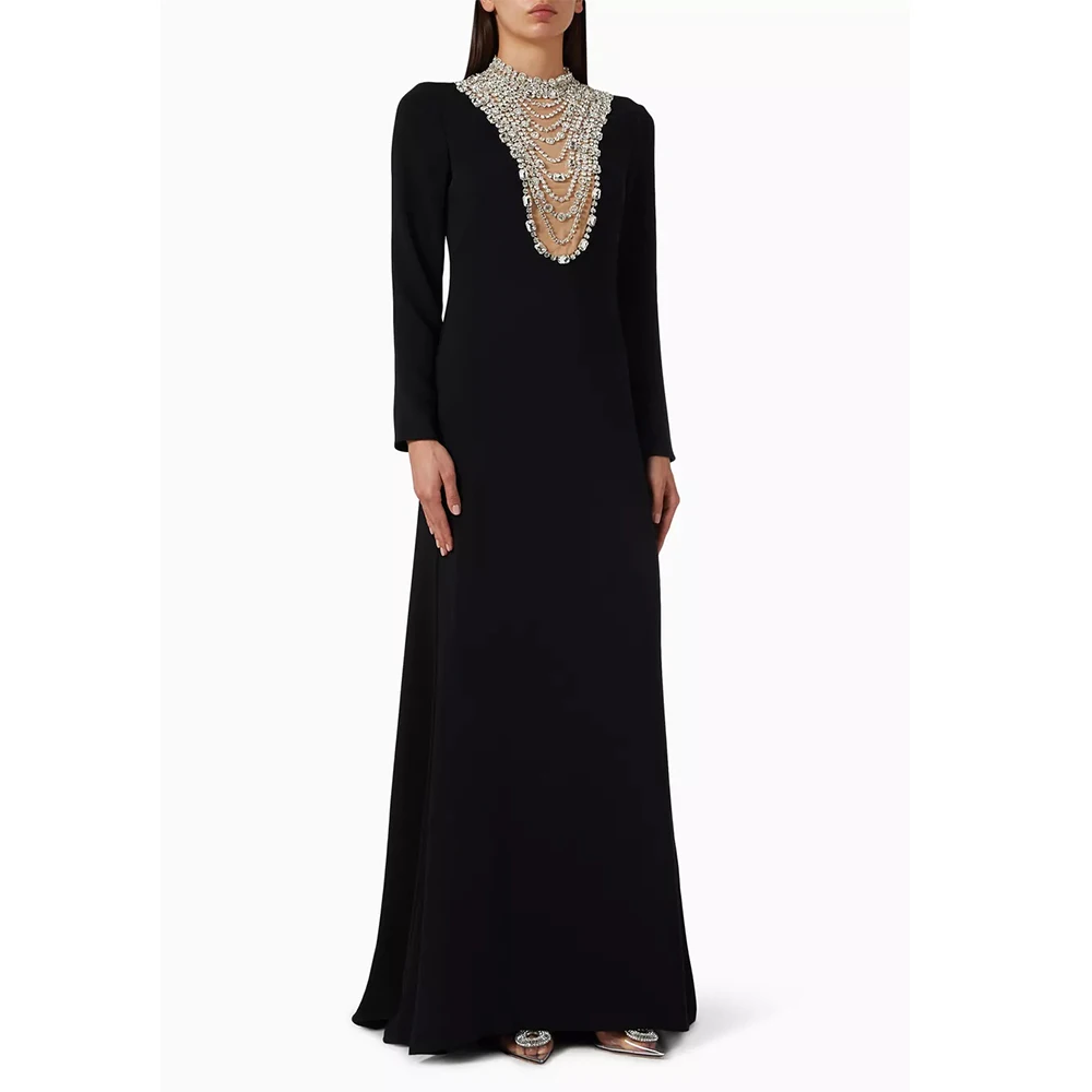 Customized Formal Jersey Rhinestone Beading A-line High Collar Long Dresses Bespoke Occasion Dresses Fashion Exquisite Matching