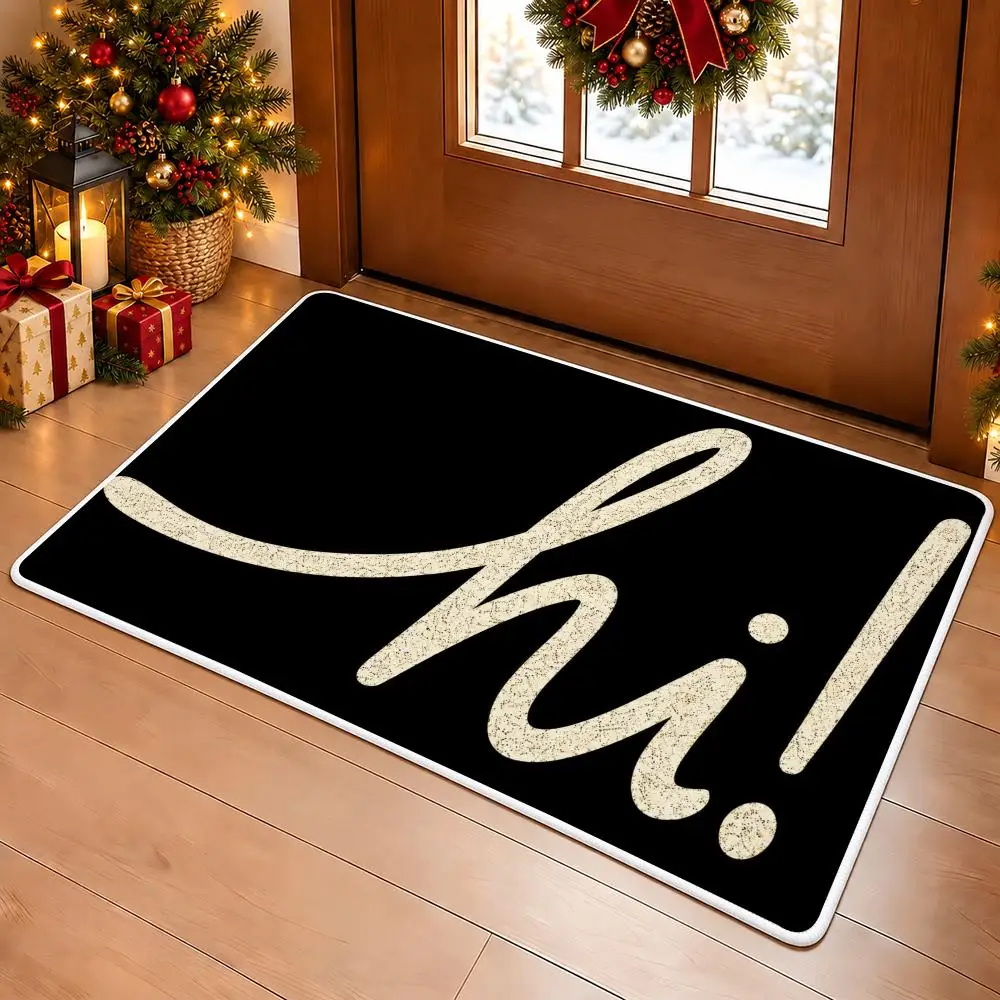 Hello Script Floor Mat Soft Flannel Floor Mat Cloud Feel Non-slip Bath Rug Machine Washable Foam Carpet Door Mat