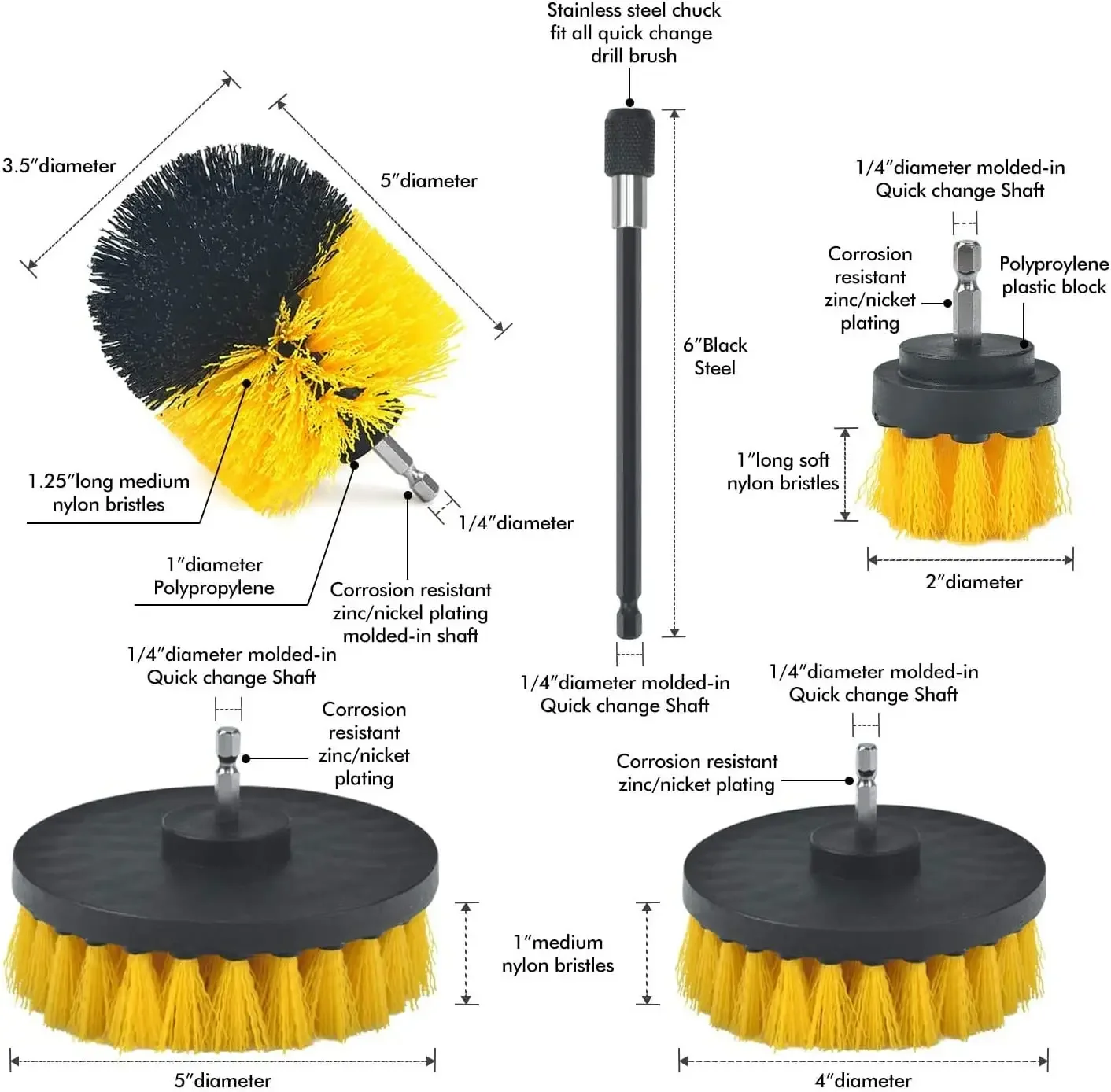 6 Pcs Cleaning Brush Attachment Set Power Scrubber Cleaning with Extend for Car Detailing Bathroom Surfaces Kitchen Shower
