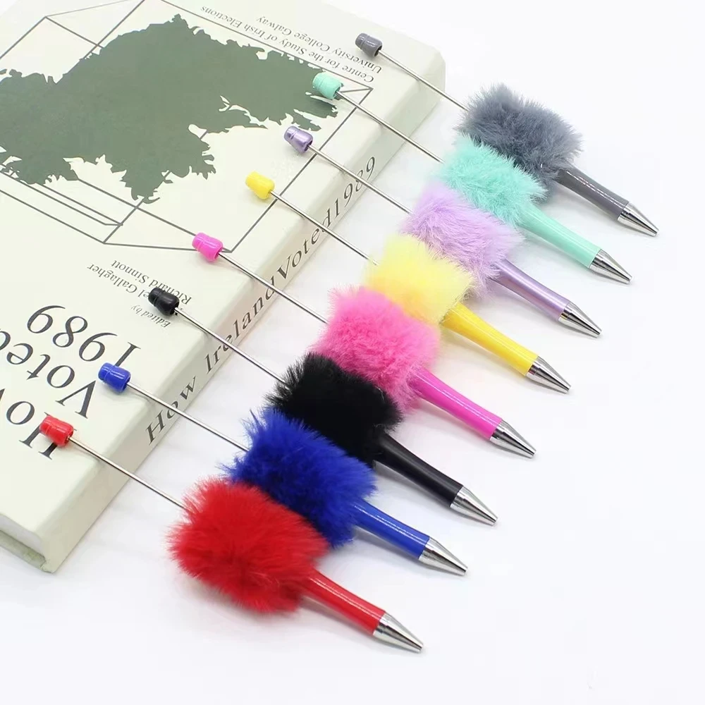 50pcs Plush Bead Pen Creative DIY Plush Beaded Ballpoint Pens Beadable Pen Cute Style Plush Cute Stationery Office Accessories