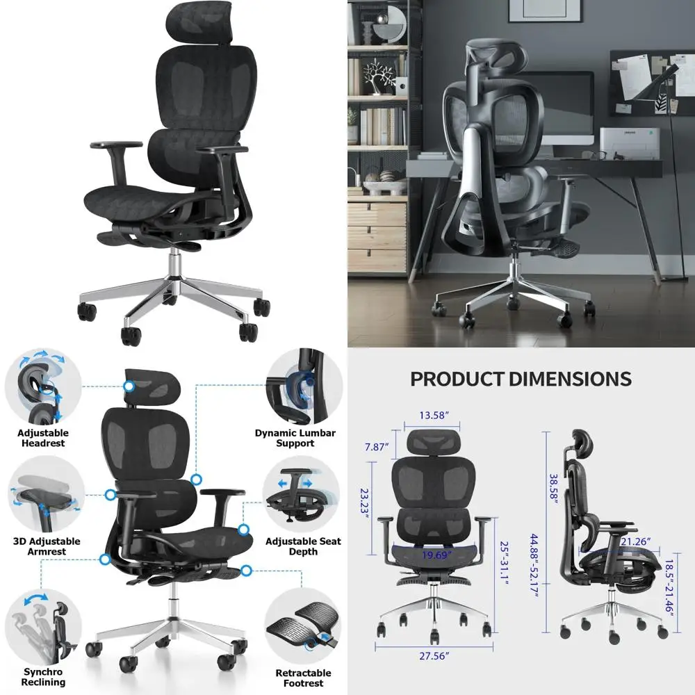 

Эргономичное сетчатое кресло с высокой спинкой, 3D-регулируемыми подлокотниками и пластиковым каркасом для удобного офисного использования