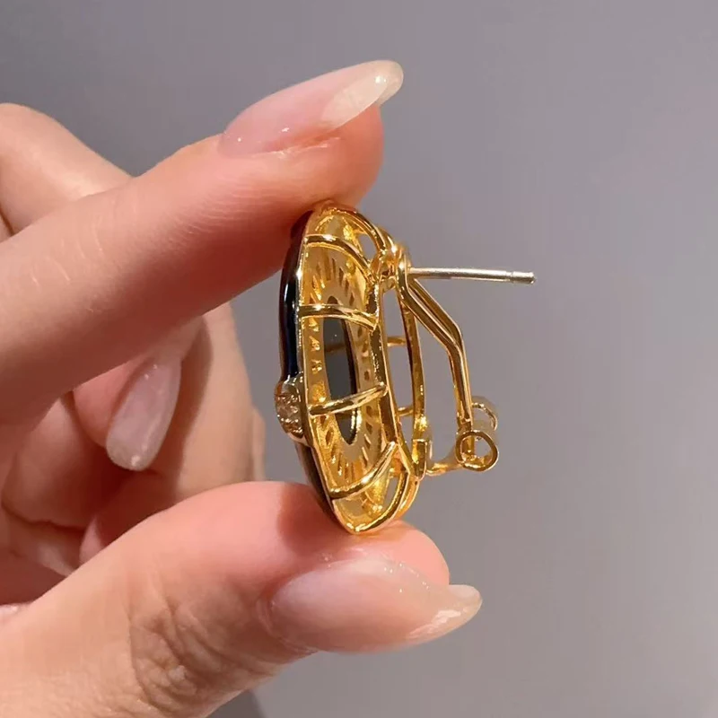 

Vintage Black Cameo Earrings For Woman Stud Gold Color Jewelry Enamel Cubic Zirconia Luxury Quality Designed Gifts Accessories