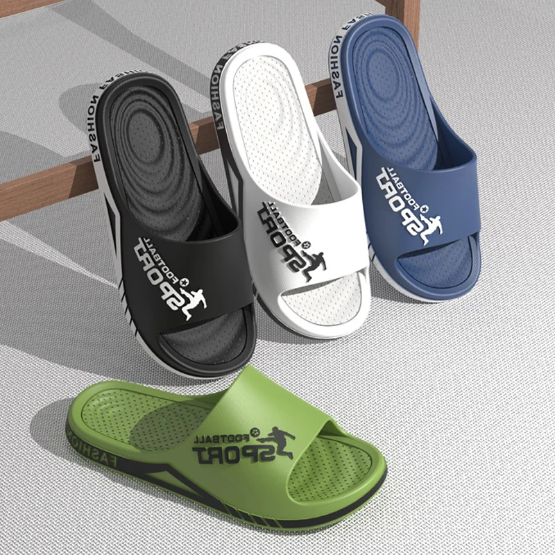 Men's EVA Slide Sandals, Sport Football Print Open Toe Slippers, Non Slip Thick Sole Shower Slides for Indoor Outdoor