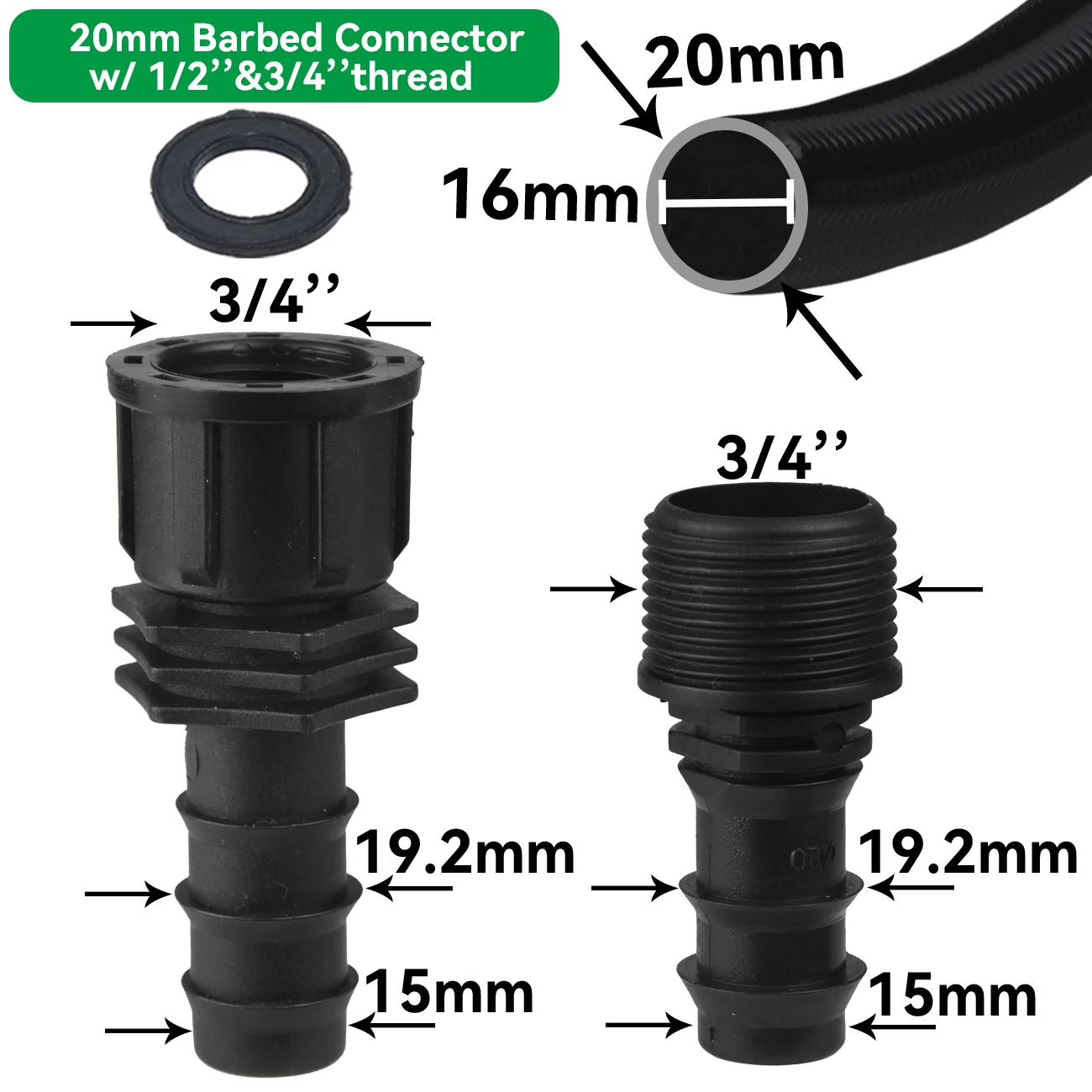 KESLA Garden 3/4" Innengewinde-Anschluss zum Widerhaken 16 20 25 mm PE-Schlauchhahn-Adapter 1/2'' 3/4'' Wasserhahn-Anschluss Tropfbewässerungssystem – Detail 3