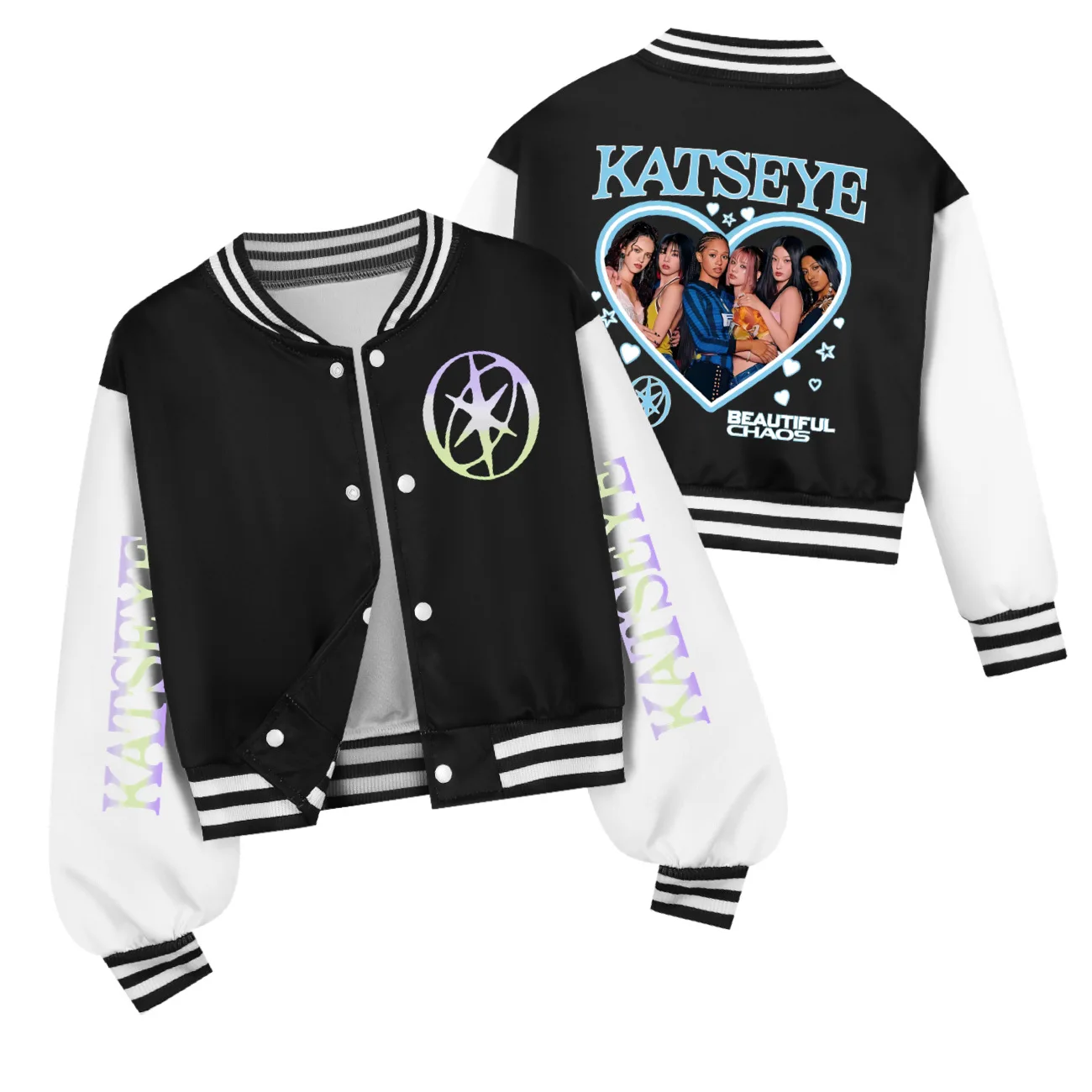 Picture 7: K Pop KATSEYE Kids Baseball Jacket Coats for Girls Group Costumes Harajuku Children's Clothing School Uniform Casual Sportwear