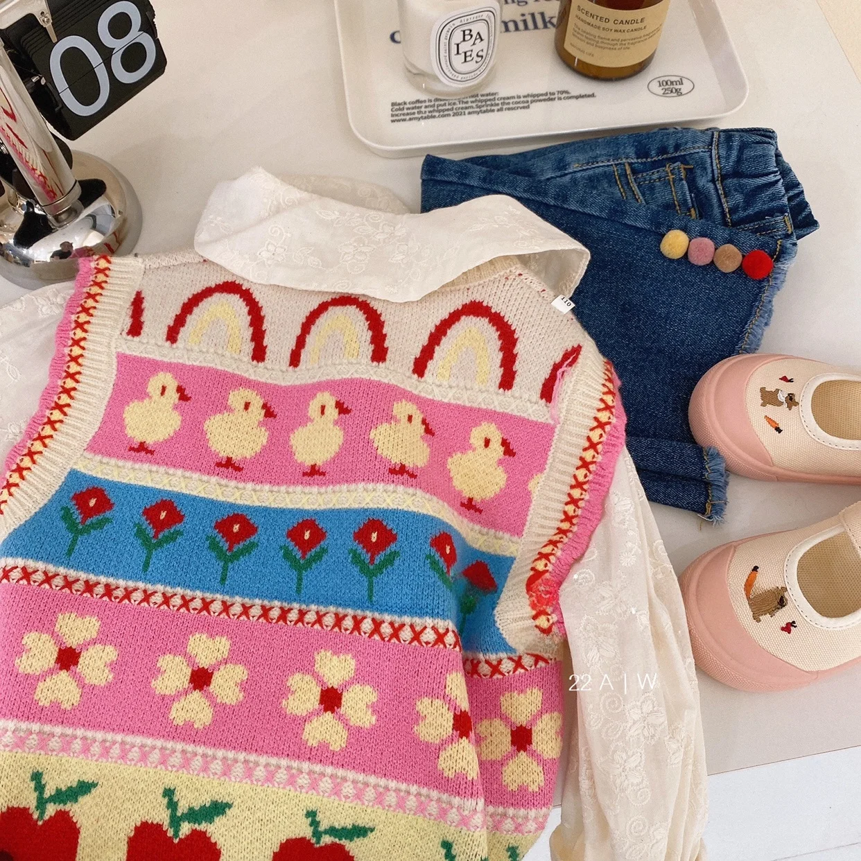 الفتيات سترة سترة الكورية نمط Faionable القطن محبوك الأزهار القمم لخريف الفرخ نمط طفلة أبلى الملابس الدافئة #4