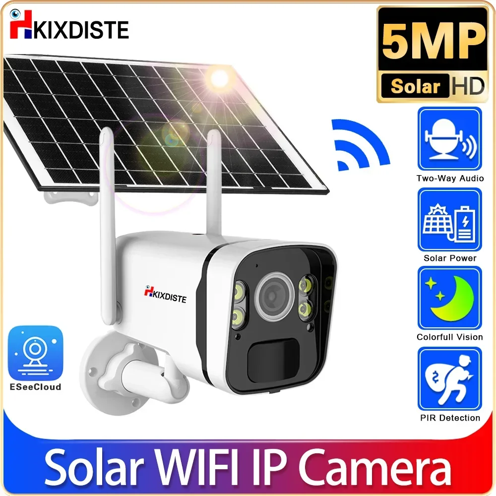 

5MP Monitor WIfi Solar Power IP Camera Outdoor ip66 Waterproof CCTV Surveillance Home Security Protection Bullet Solar Camera