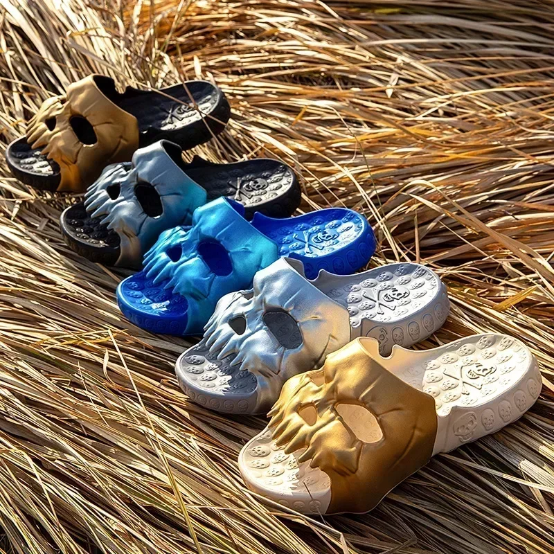 Summer Men Skull Slipper Y2k Cloud Beach Sandal Slides Flip Flop Male Non Slip Indoor Outdoor Soft Shoe Home 2025