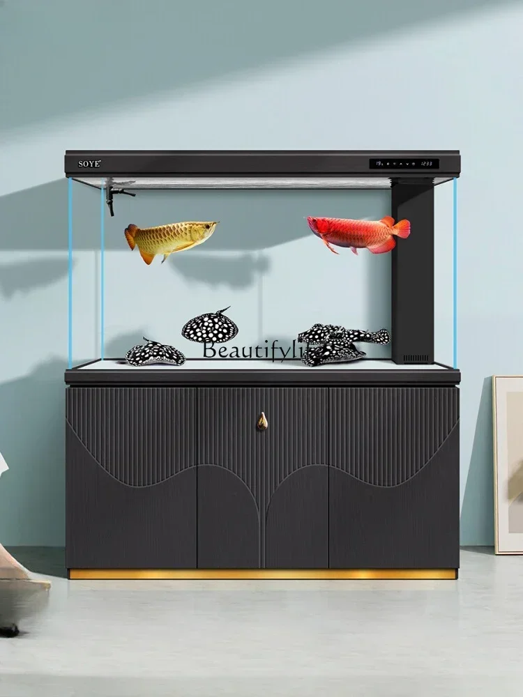 

LD33Fish Tank Living Room Home Large Light Luxury 2023 New Floor Screen Super White Hallway Bottom Filter Partition Aquarium