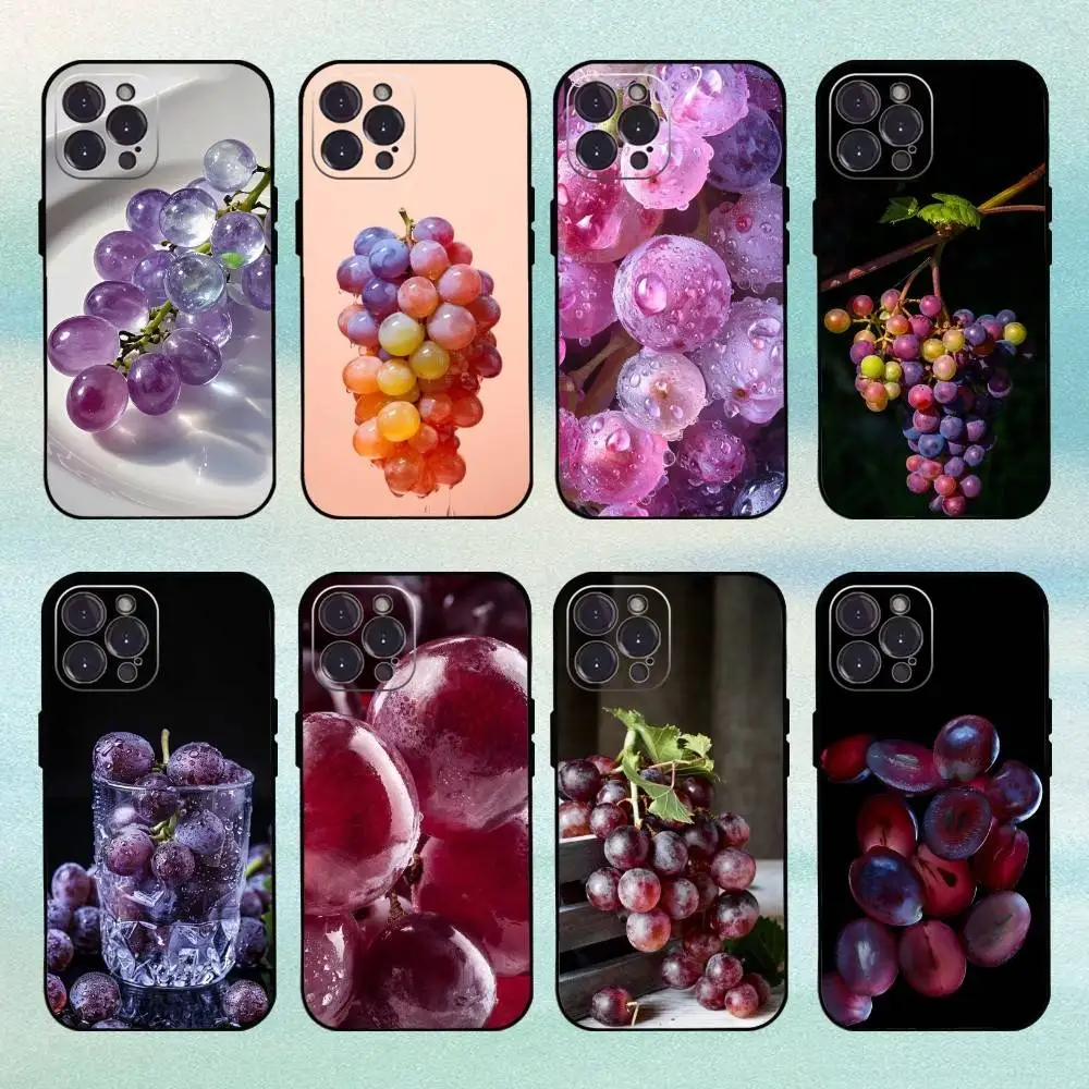 

Summer Fruit Grape Phone Case For iPhone 16 15 14 13 12 11 Pro Max Plus,5G Soft Black Case