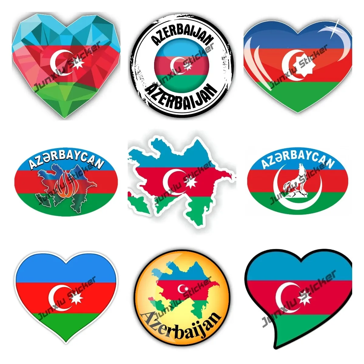 

Azerbaijan Flag Heart Car Decal Creativity Sticker for Car The Whole Body Azərbaycan AZ National Flag Cartoon Glue Sticker