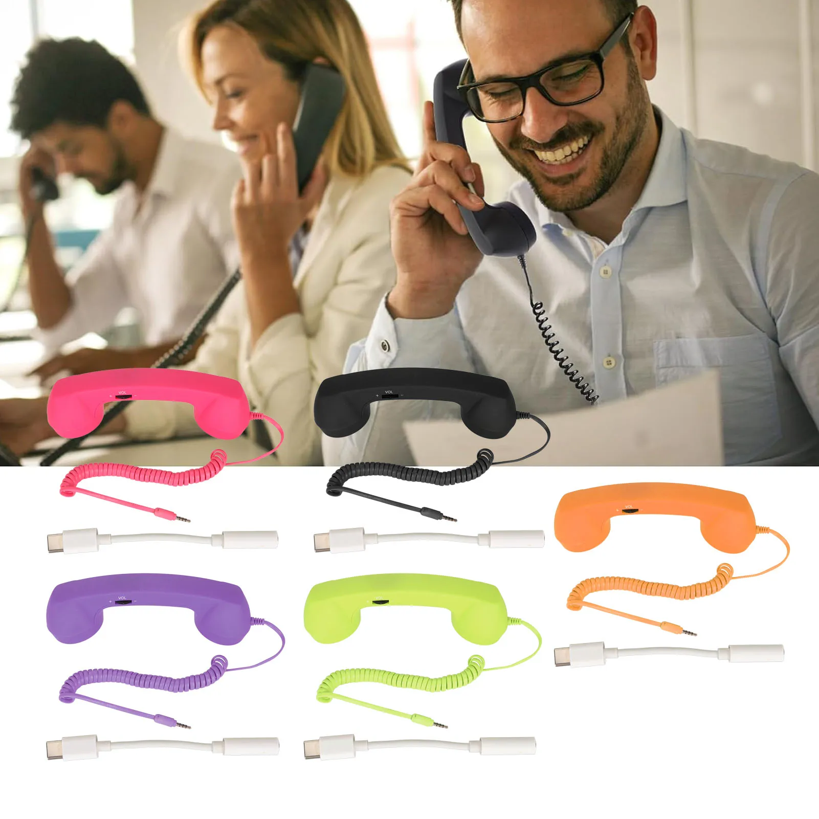 Retro Phone Receiver Cell Phone Handset USB C Radiation Proof Vintage Phone Handset with 3.5 Mm Socket for Smartphone