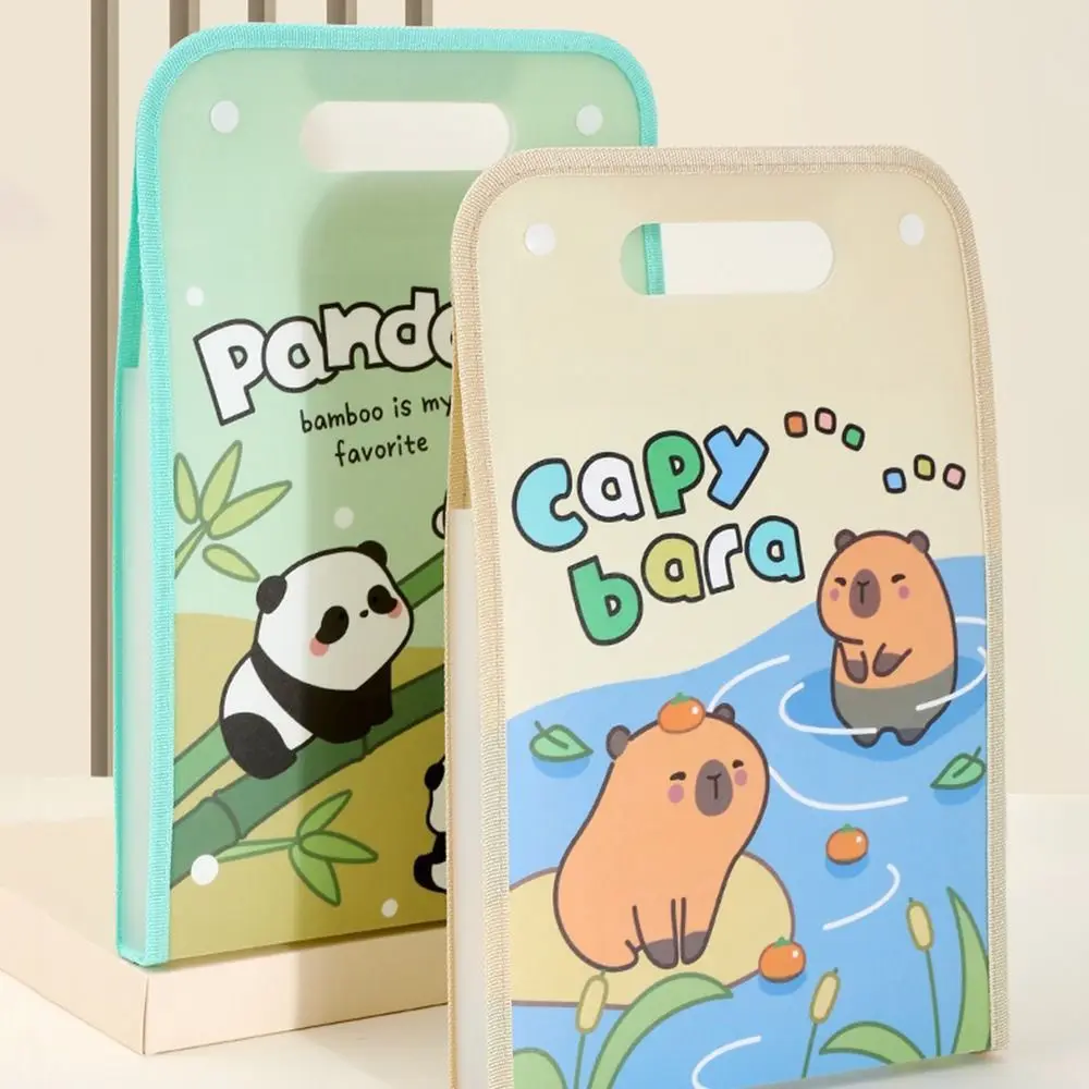 Panda Handheld A4 File Folder Cute Multi-layer Test Paper Storage Bag Large Capacity 13 Pockets Capybara File Storage Holder