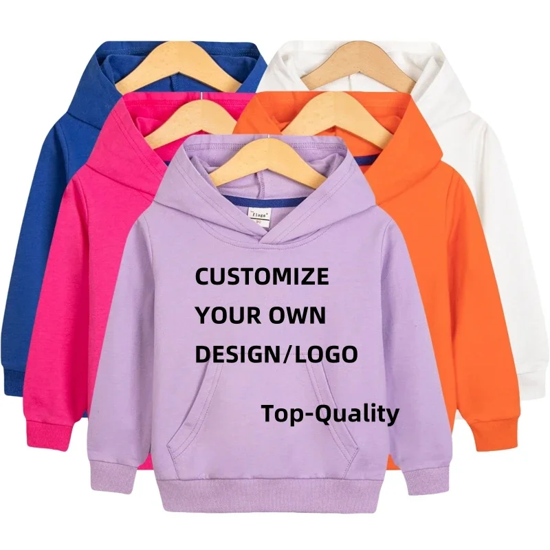 Children's Hooded Sweatshirt with Pocket Design Spring Autumn Winter Boys Girls Jumper Top Kids Hoodies DIY Custom LOGO Image